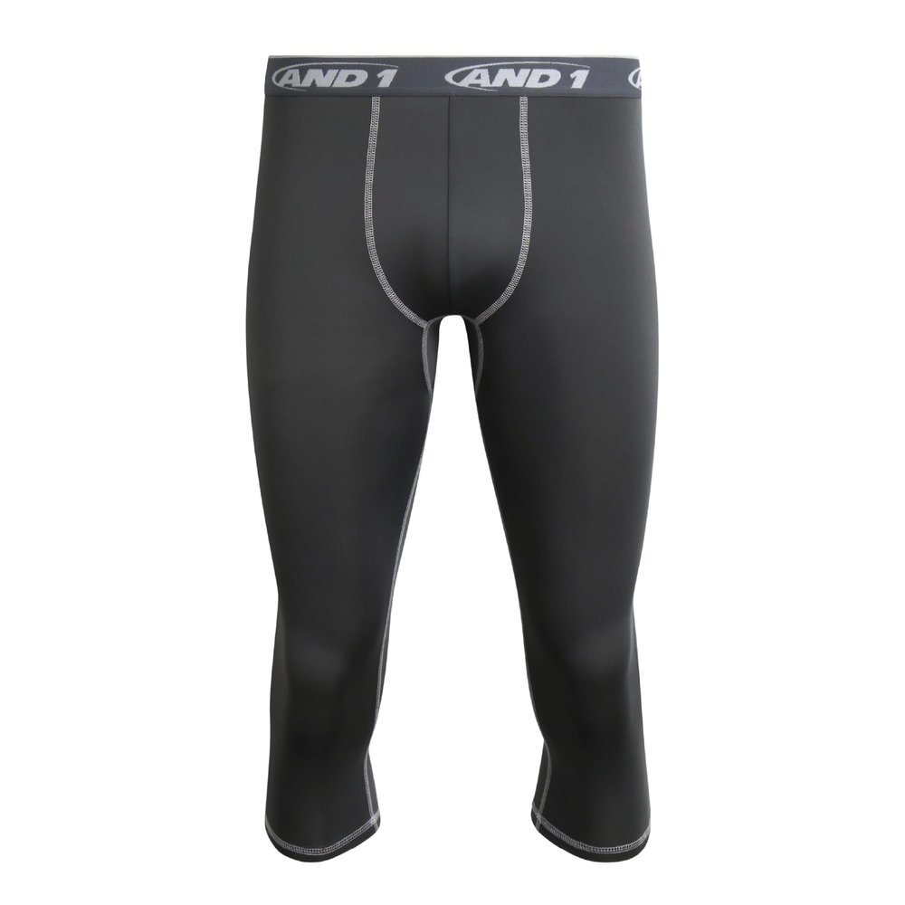 AND1 Mens Baselayer Pants - Athletic Compression Tights for Men, Performance Base Layer Pants for Gym, Sports & Running, Size Small, Grey/Crop