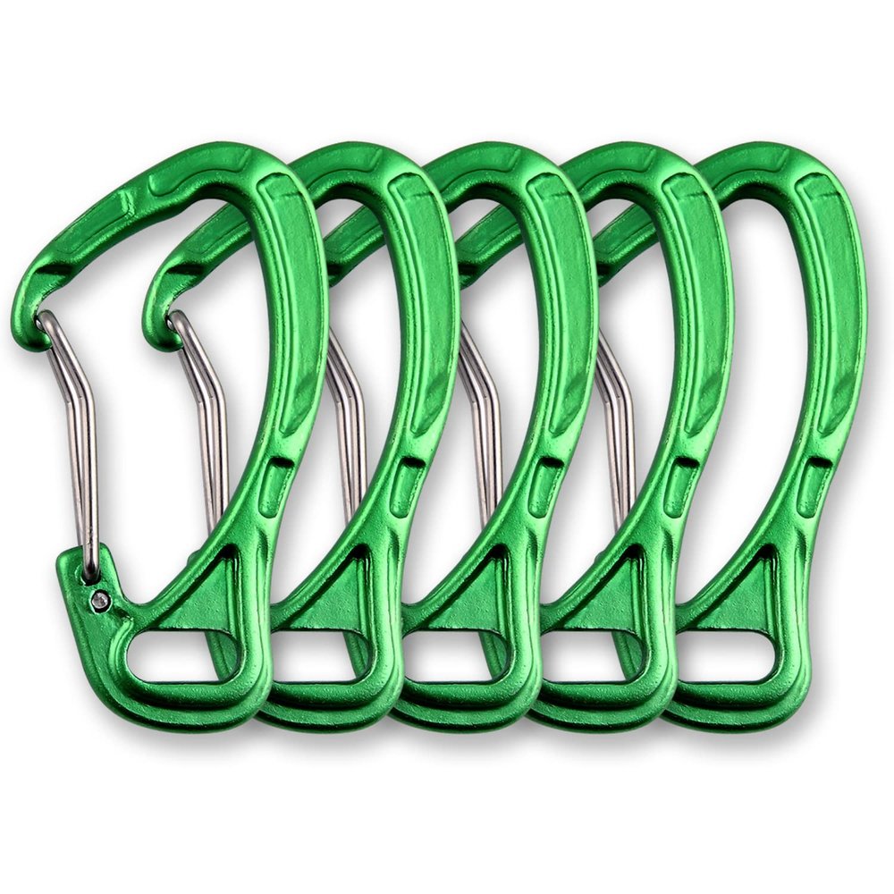 CRAZY SHARK Fishing Aluminum Alloy Carabiner Keychain Outdoor Camping Climbing Snap Clip Lock Buckle Hook Fishing Tool (Green-5pcs)