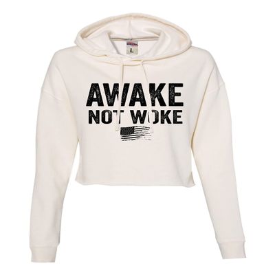 Go All Out X-Large Bone Womens Awake Not Woke American Flag Conservative Cropped Hooded Sweatshirt