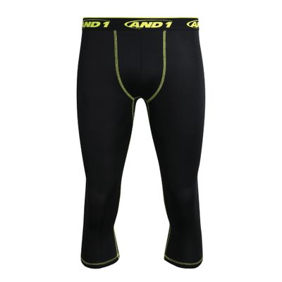 AND1 Mens Baselayer Pants - Athletic Compression Tights for Men, Performance Base Layer Pants for Gym, Sports & Running, Size Large, Black/Crop