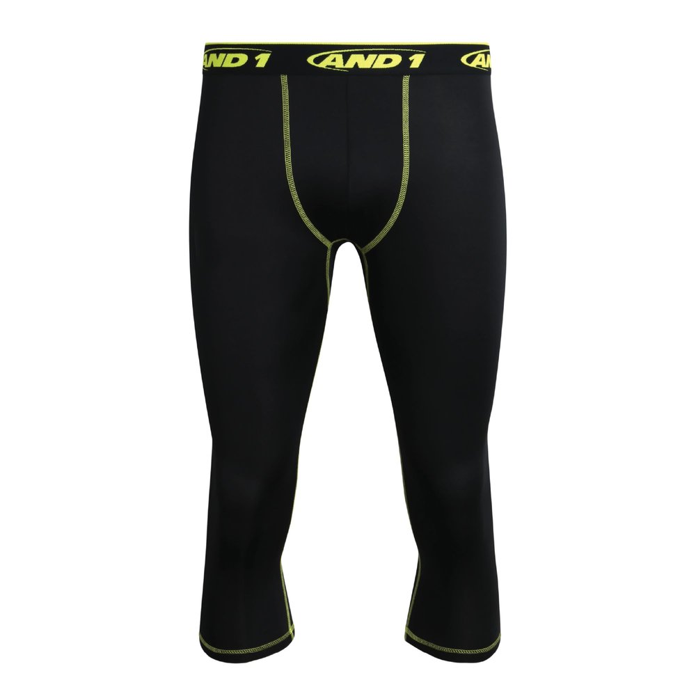 AND1 Mens Baselayer Pants - Athletic Compression Tights for Men, Performance Base Layer Pants for Gym, Sports & Running, Size Large, Black/Crop