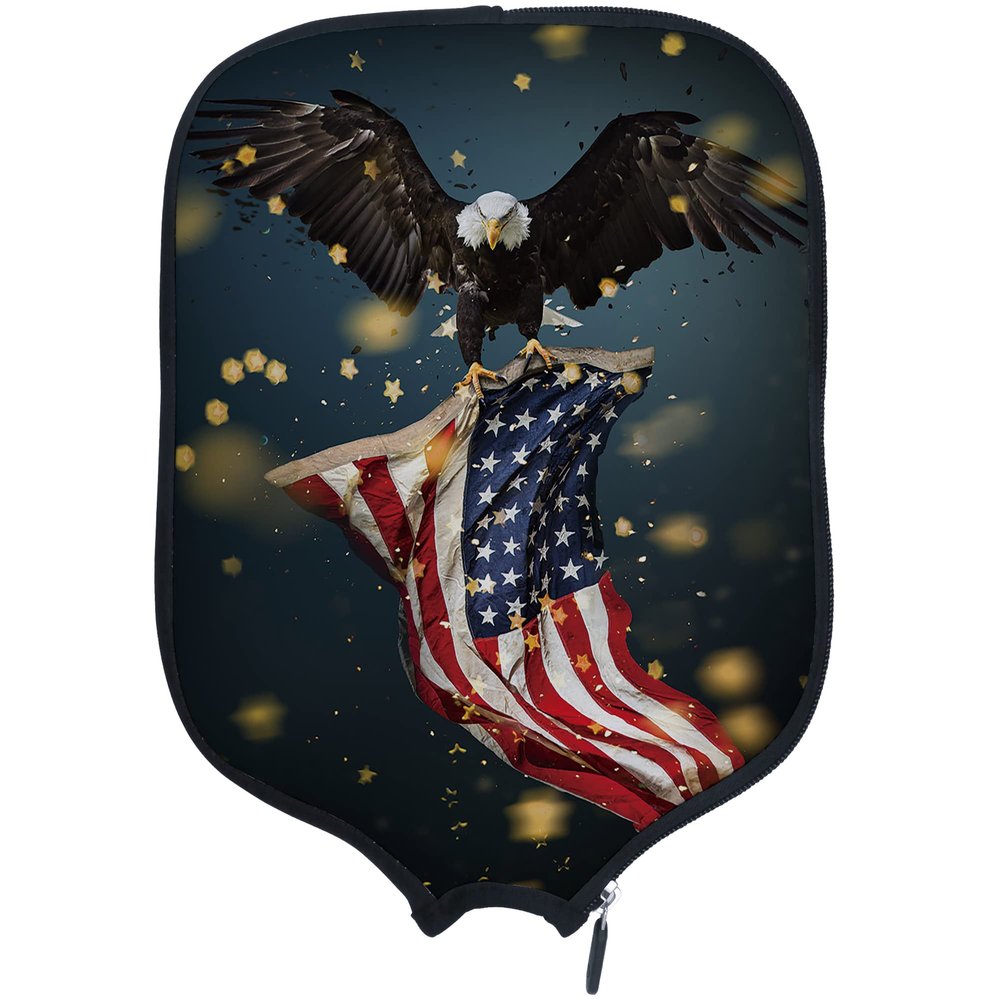 DUNHUANG American Flag Padded Pickleballs Protection Paddles Cover Personalized Cover Paddles Case Rackets Cover Holder Sleeve Case Protector, Fits Most Paddles, Rackets,025