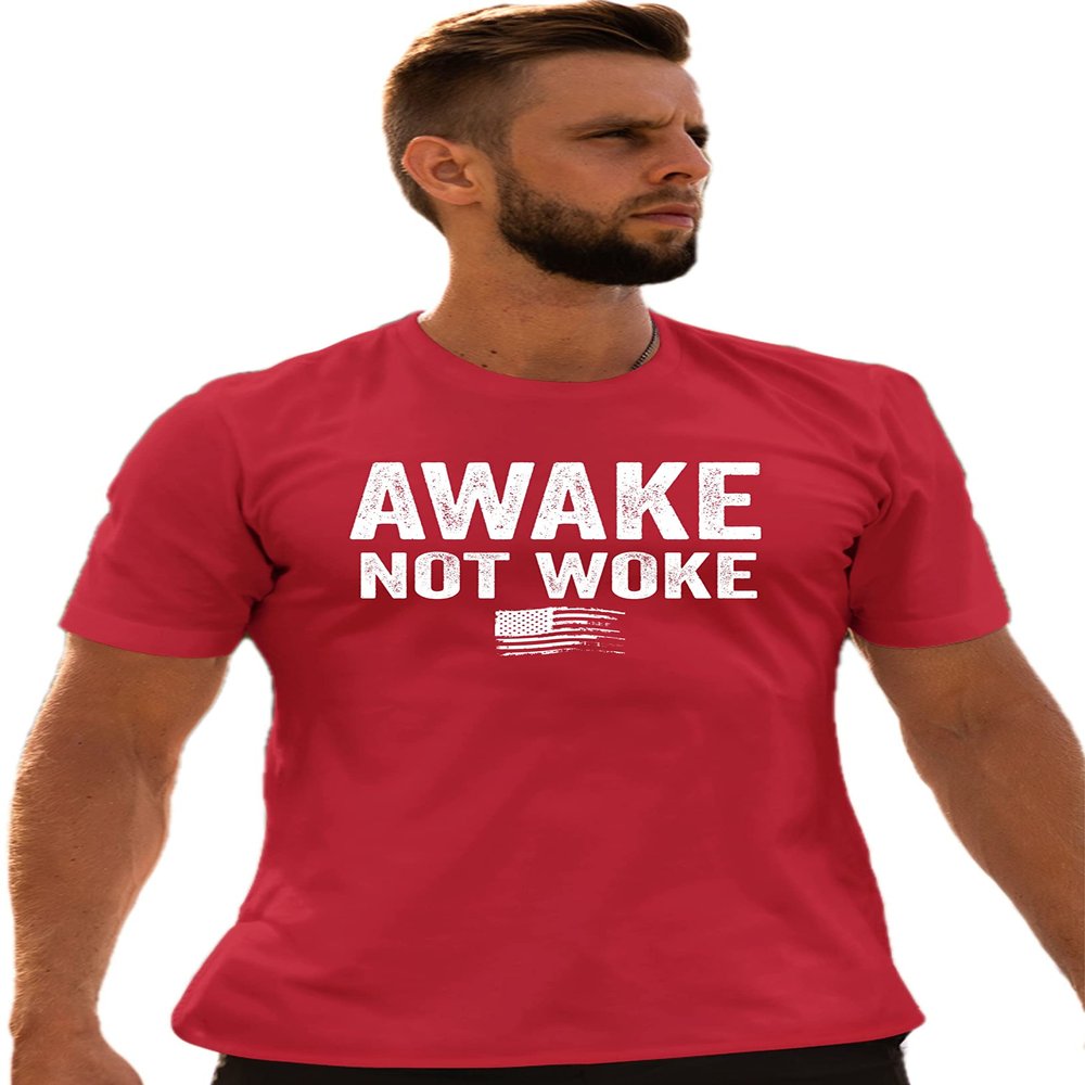 Go All Out XX-Large Red Adult Awake Not Woke American Flag Conservative T-Shirt