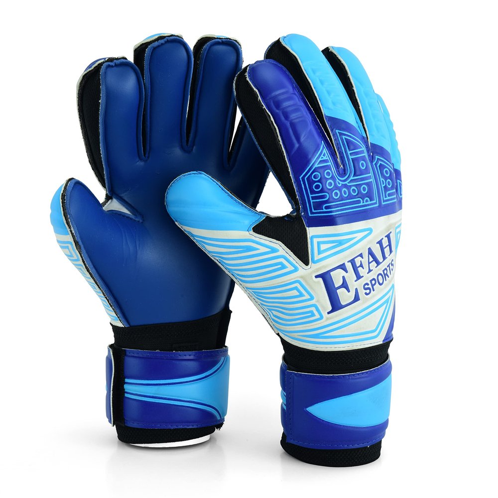 EFAH SPORTS Soccer Goalkeeper Gloves for Kids Boys Children Youth Football Goalie Gloves with Fingersave and Double Wrist Protection Strong Grip Palms (Size 4 Suitable for 6 to 9 Years Old, Blue)