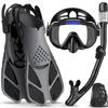 Ubekezele Snorkeling Gear for Adults Men Women,4 in 1 Snorkel Set with Panoramic View Diving Mask Anti-Fog Anti-Leak,Dry Top Snorkel,Fins and Travel Bag for Swimming,Snorkeling and Travel Diving view 1