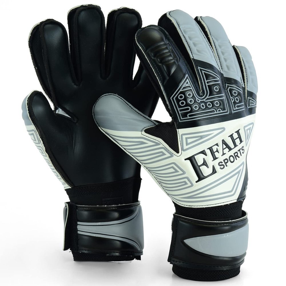 EFAH SPORTS Soccer Goalkeeper Gloves for Kids Boys Children Youth Football Goalie Gloves with Fingersave and Double Wrist Protection Strong Grip Palms (Size 7 Suitable for Size S-M Adult, Grey)