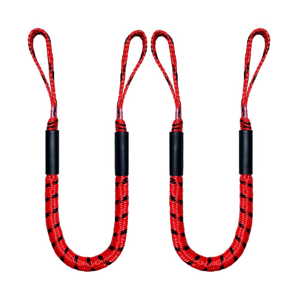 Bungee Dock Line, Mooring Rope, Marine Anchor Line - Accessory for Docking Pontoon Boat, Seadoo, Bass Boat, Jet Ski, Kayak, Watercraft, WaveRunner (Red) 4-5.5FT