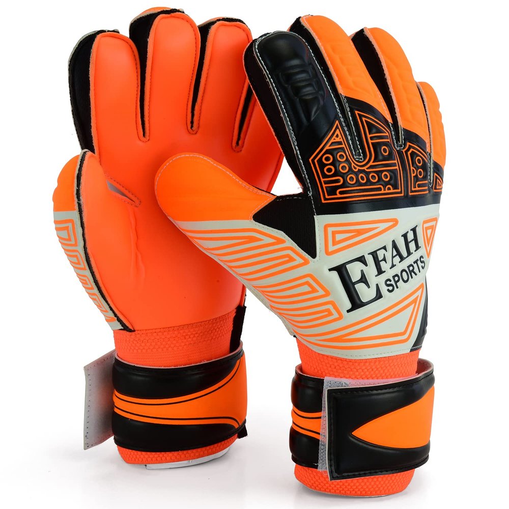 EFAH SPORTS Soccer Goalkeeper Gloves for Kids Boys Children Youth Football Goalie Gloves with Fingersave and Double Wrist Protection Strong Grip Palms (Size 7 Suitable for Size S-M Adult, Orange)