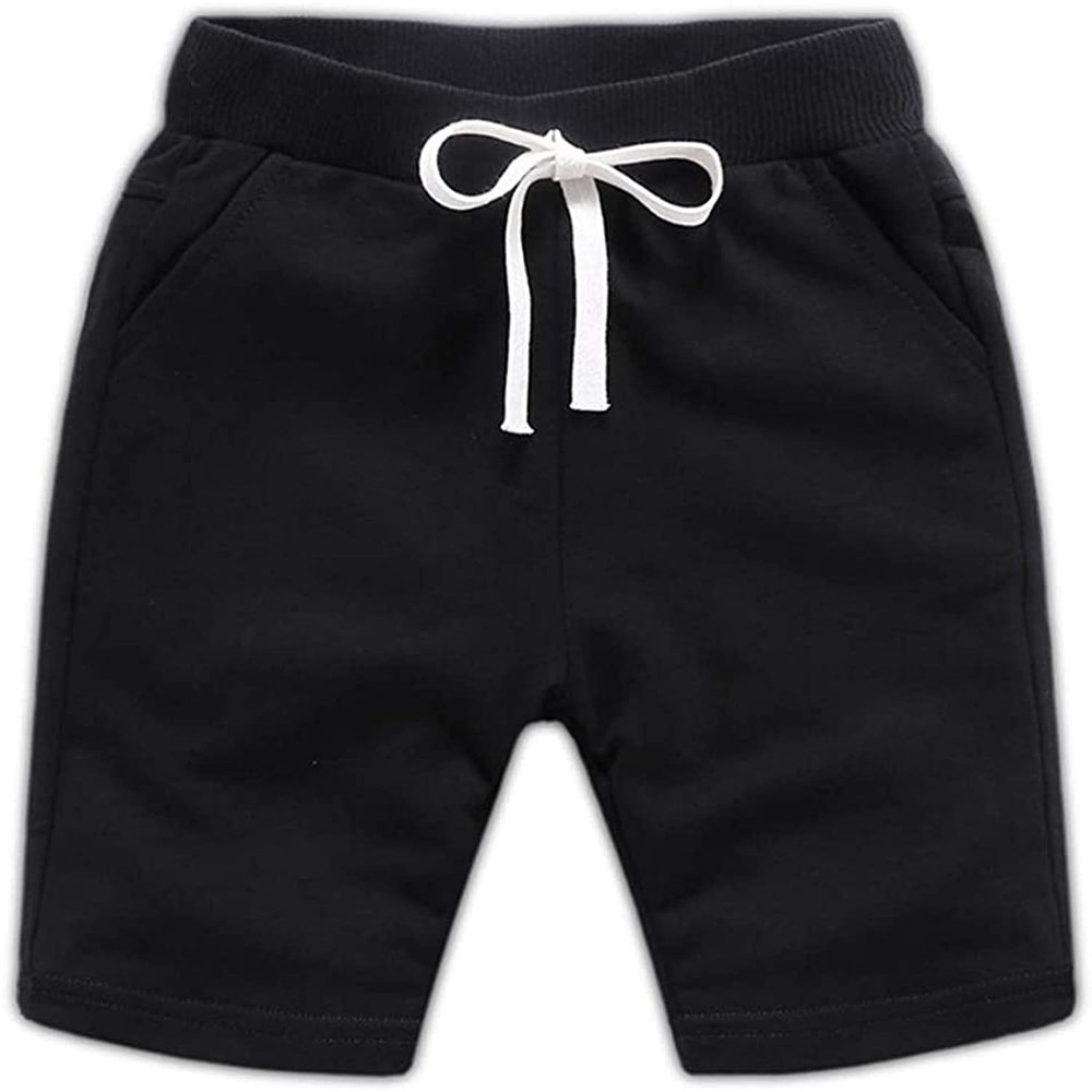 EISHOW Baby Toddler Summer Shorts, Kids Solid Cotton Knee Length Jogger Sport Shorts Casual Elastic Waist Harem Pants Z Black