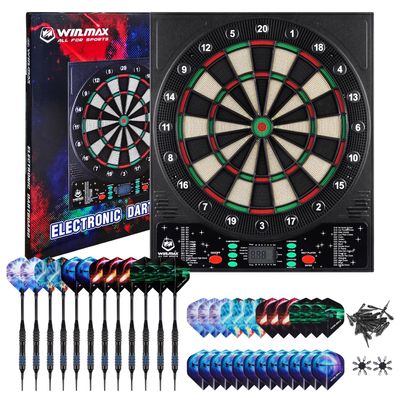 WIN.MAX Electronic Dart Board, LED Display Automatic Scoring Dartboard Sets for Adults with 12 Darts 100 Soft Tips, Dart Board Electronic Scoreboard, Power Adapter, Outdoor
