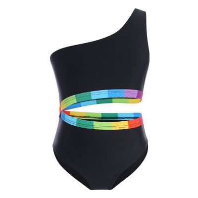 ABOCIW Girls One Piece Swimsuit One Shoulder Cut Out Bathing Suits Kids Summer Beach Swimwear Black One Shoulder 2-3 Years