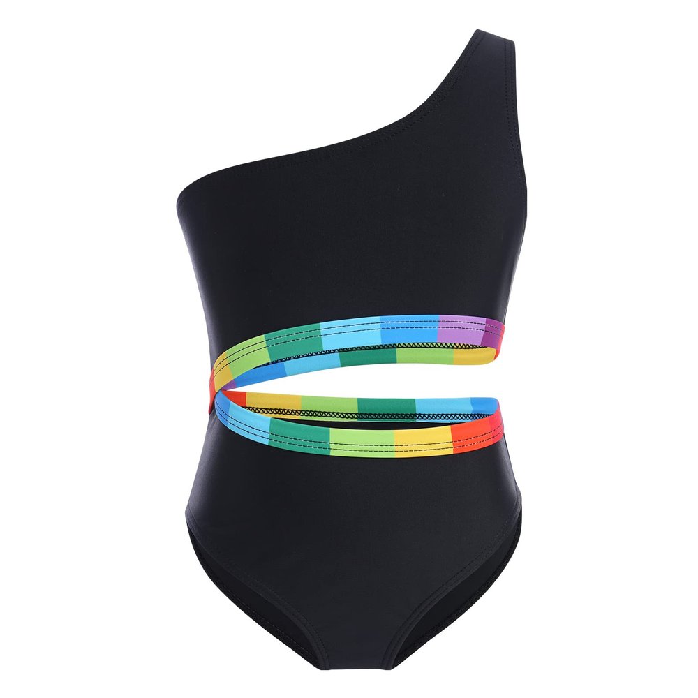 ABOCIW Girls One Piece Swimsuit One Shoulder Cut Out Bathing Suits Kids Summer Beach Swimwear Black One Shoulder 2-3 Years