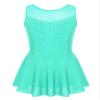 Moggemol Kids Girls Figure Ice Skating Leotard Dress Rhinestone Mesh Splice Roller Skating Dance Performance Costume Mint 10 Years view 1