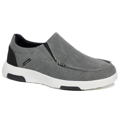 OrthoComfoot Men's Orthopedic Canvas Slip-On, Plantar Fasciitis Flat Feet Heel Pain Relief Loafers, Cushioned Walking Shoes for Shop Black Grey Size 10.5