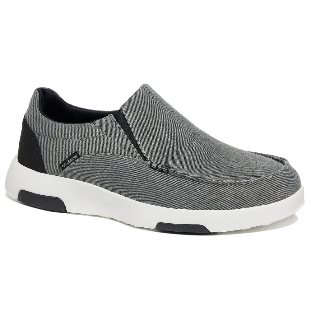 OrthoComfoot Men's Orthopedic Canvas Slip-On, Plantar Fasciitis Flat Feet Heel Pain Relief Loafers, Cushioned Walking Shoes for Shop Black Grey Size 10.5