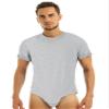 ACSUSS Men's Short Sleeve Undershirt Press Button Crotch Shirt Bodysuit Round Neck Leotard Tops Light Grey 3X-Large view 1
