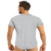 ACSUSS Men's Short Sleeve Undershirt Press Button Crotch Shirt Bodysuit Round Neck Leotard Tops Light Grey 3X-Large view 2