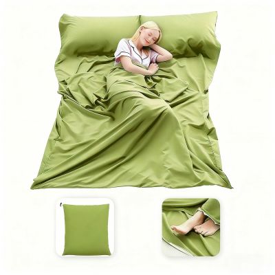 MongByYa Sleeping Bag Liner Lightweight Compact Sleeping Bag Sack Portable Clean Travel Sheet Camping Sleep Sheet for Backpacking Hotel Hiking (Field Green, 82.7 X 70.9)