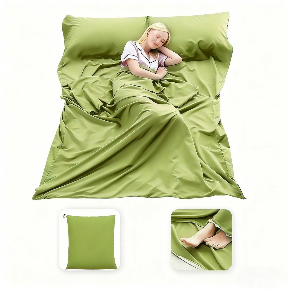 MongByYa Sleeping Bag Liner Lightweight Compact Sleeping Bag Sack Portable Clean Travel Sheet Camping Sleep Sheet for Backpacking Hotel Hiking (Field Green, 82.7 X 70.9)