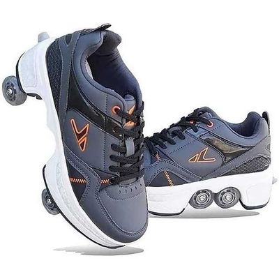 Double-Row Deform Wheel Automatic Walking Shoes Invisible Deformation Roller Skate 2 in 1 Removable Pulley Skates Adult Children's Unisex Skating Shoes Recreation Sneakers