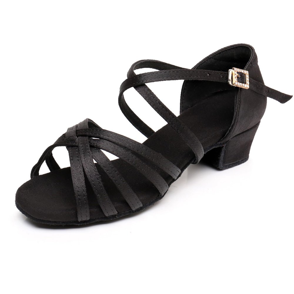 Rosefinch Girls' Dance Shoes Heel 1.3" Latin Salsa Practise Dancing Shoes for Dancing Salsa Latin Tango Girl Social Dance Beginner Black 11.5US