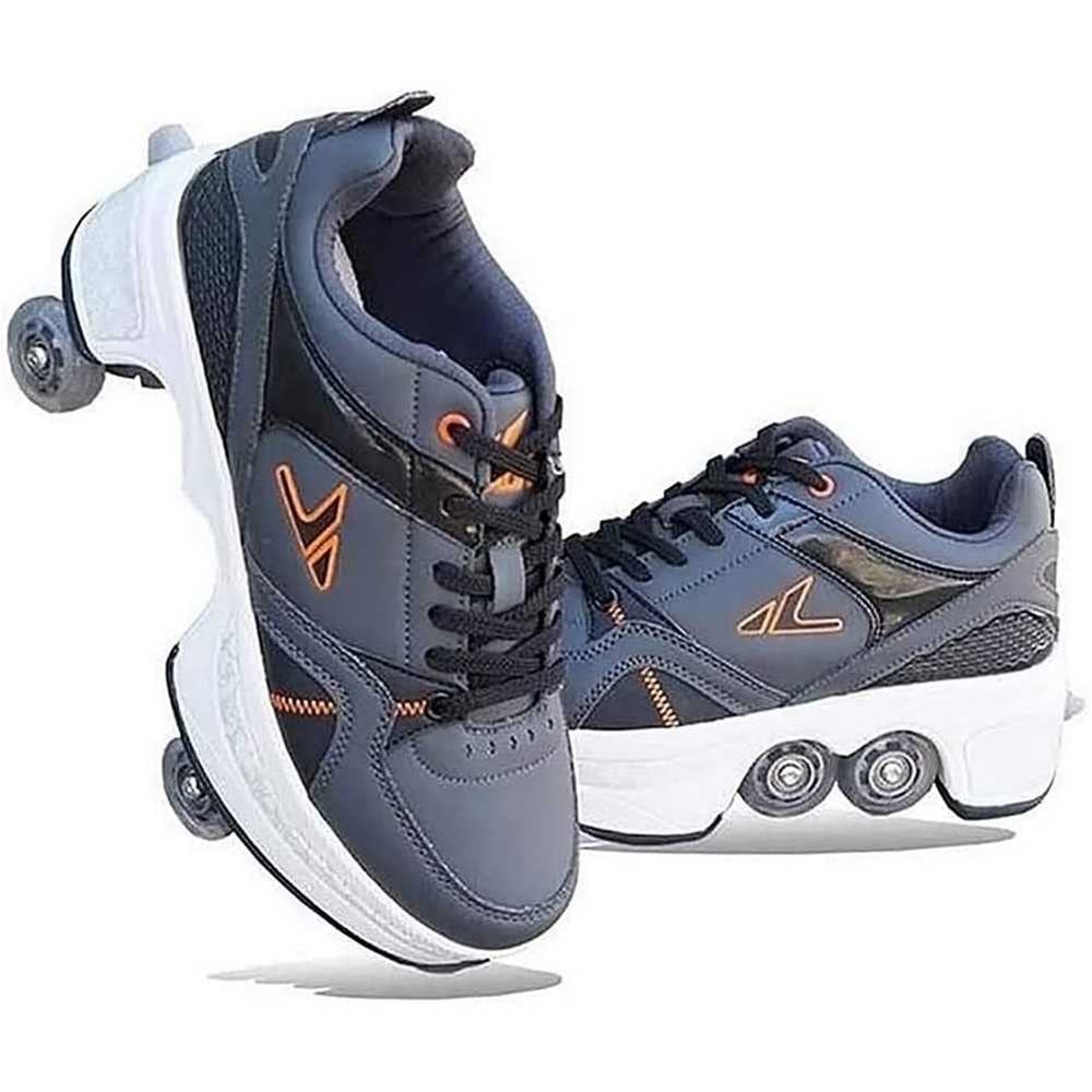 Double-Row Deform Wheel Automatic Walking Shoes Invisible Deformation Roller Skate 2 in 1 Removable Pulley Skates Adult Children's Unisex Skating Shoes Recreation Sneakers