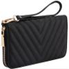 Brentano Vegan Leather Slim Single-Zipper Chevron Embroidered Wallet Clutch with Removable Wrist Strap (BLACK) view 1