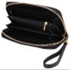 Brentano Vegan Leather Slim Single-Zipper Chevron Embroidered Wallet Clutch with Removable Wrist Strap (BLACK) view 3