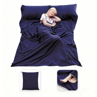 MongByYa Sleeping Bag Liner Lightweight Compact Sleeping Bag Sack Portable Clean Travel Sheet Camping Sleep Sheet for Backpacking Hotel Hiking (Navy Blue, 82.7 X 70.9)