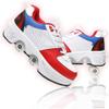 LDRFSE Multifunctional Roller Skates Shoes Automatic Walking Shoes Invisible Pulley Shoes Skates with Double-Row Deform Wheel Outdoor Parkour Shoes for Girls Boys White Blue view 1