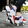 LDRFSE Multifunctional Roller Skates Shoes Automatic Walking Shoes Invisible Pulley Shoes Skates with Double-Row Deform Wheel Outdoor Parkour Shoes for Girls Boys White Blue view 2