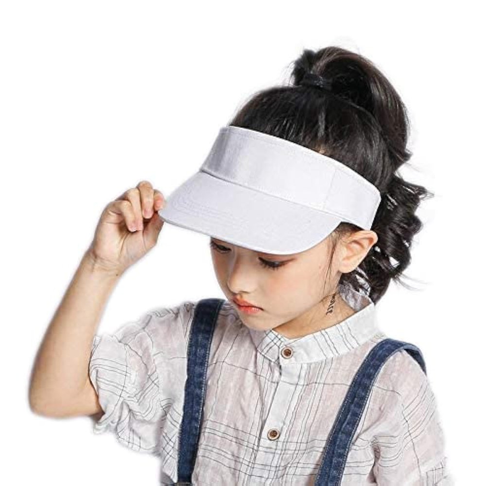 Sun Visor for Kids Adjustable Girls Sun Cap - Summer Outdoor UV Protection Sports Hat for 2 to 6 Years White
