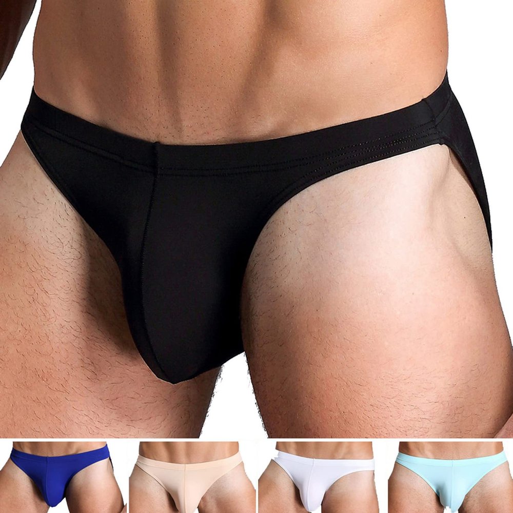 Faringoto Smooth Low Waist Seamless Men Underwear Thin Underpants Ice Silk Briefs Mini Bikini Black