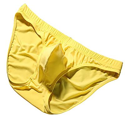 Faringoto Men's Seamless Brief Ultra-thin Breathable Transparent Ice Silk Underwear Yellow