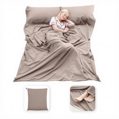 MongByYa Sleeping Bag Liner Lightweight Compact Sleeping Bag Sack Portable Clean Travel Sheet Camping Sleep Sheet for Backpacking Hotel Hiking (Light Khaki, 82.7 X 70.9)