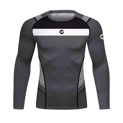 Red Plume Men's Compression Sports Shirt Cool Lightning Running Long Sleeve Tee Gray