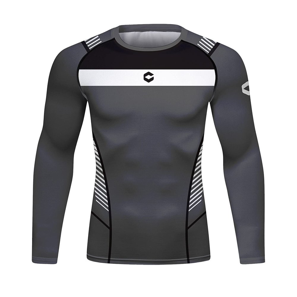 Red Plume Men's Compression Sports Shirt Cool Lightning Running Long Sleeve Tee Gray