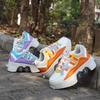 LDRFSE Multifunctional Roller Skates Shoes Automatic Walking Shoes Invisible Pulley Shoes Skates with Double-Row Deform Wheel Outdoor Parkour Shoes for Girls Boys Orange view 4