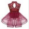Moggemol Kids Girls Sequins Figure Ice Skating Dress Ballet Leotard Lyrical Dance Roller Skating Twirling Costume Burgundy Sequins 6 Years view 3