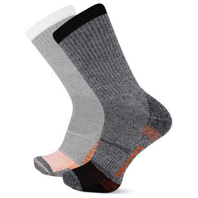 Merrell Men's and Women's Performance Safety Toe Coolmax and Blister Protection Crew Sock 2 Pair Pack, Charcoal Assorted, Shoe Size: 13-15