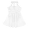 Daenrui Kids Girls Halter Neck Cutout Back Ballet Lyrical Dance Dress Latin Jazz Skating Costume Leotard Skirt Ivory 16 Years view 3