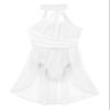 Daenrui Kids Girls Halter Neck Cutout Back Ballet Lyrical Dance Dress Latin Jazz Skating Costume Leotard Skirt Ivory 16 Years view 4