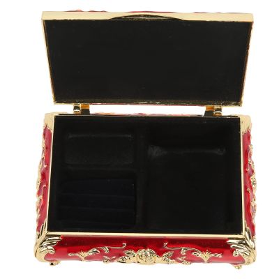 Vintage Rectangle Trinket Jewelry Box, Small Treasure Chest Case Ring Earrings Organizer Enameled Trinket Box Decorative box Keepsake Gift Box Case for Women Girls(Red)