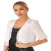 renvena Womens Chiffon Shrugs Lightweight Cardigans Half Sleeve Open Front Bolero for Evening Dress White Small view 3