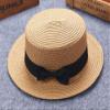 Baby Sun Hat Bowknot Straw Hat for Kids Wide Brim Boater Hat Foldable Breathable Flat Top Beach Hats UV Protection Khaki view 2