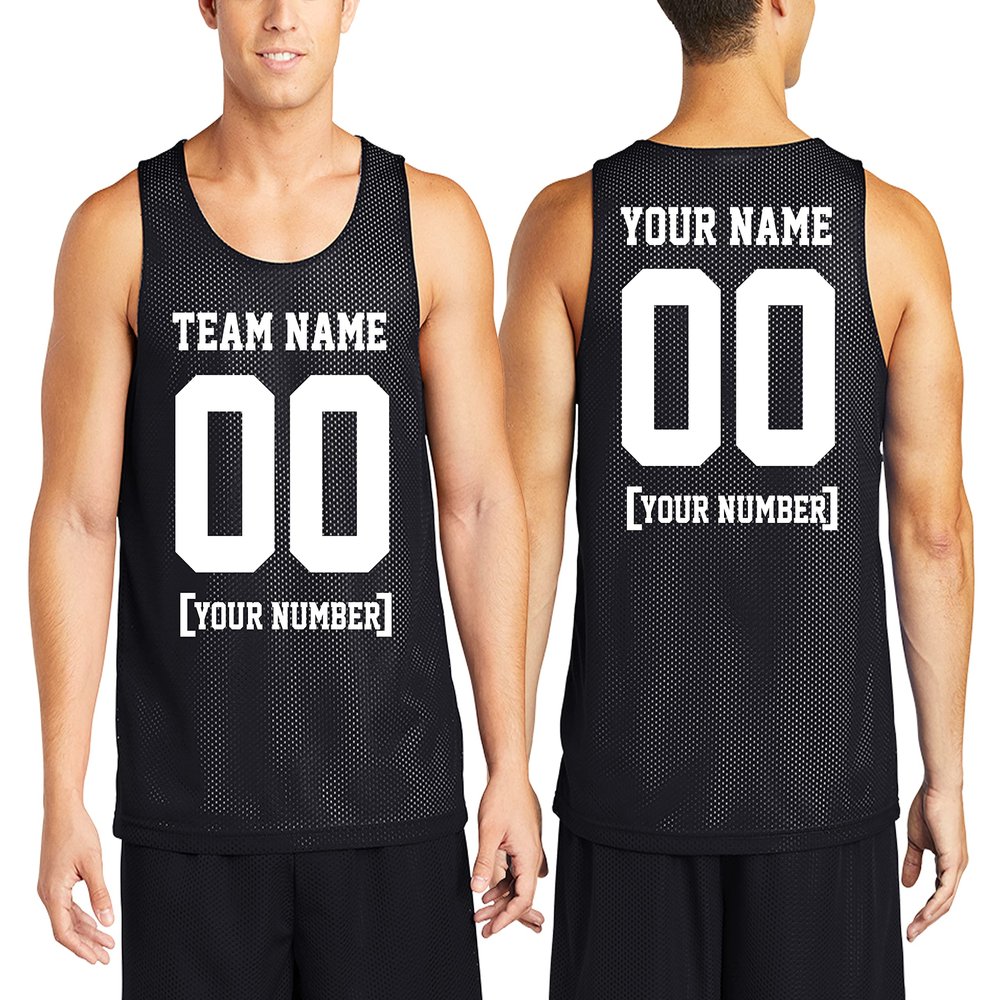 Custom Mens Basketball Jersey Add Your Name Number Mesh Reversible Tank Adult Men Sports Tee Black