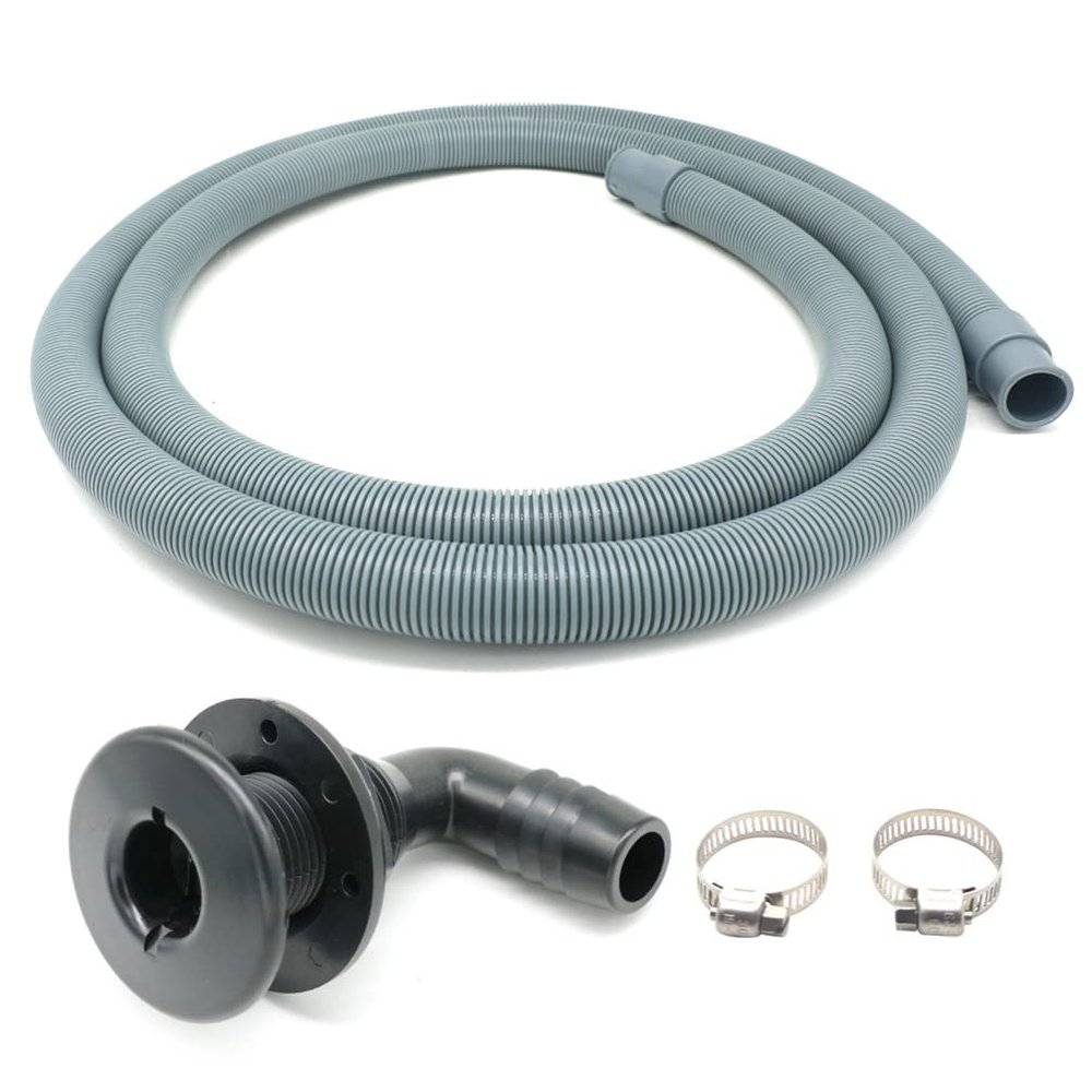 Marine Bilge Pump Hose 3/4 Inch Plumbing Kit, 5 FT Long, 90 degree Black Elbow Thru Hull Scupper Flapper Valve, Stainless Steel Clamps