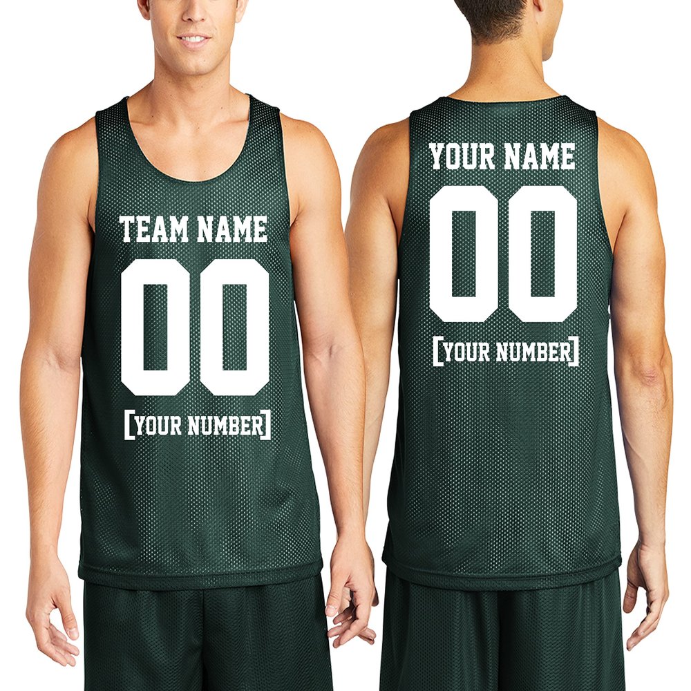 Custom Mens Basketball Jersey Add Your Name Number Mesh Reversible Tank Adult Men Sports Tee Forest Green