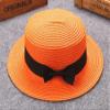 Baby Sun Hat Bowknot Straw Hat for Kids Wide Brim Boater Hat Foldable Breathable Flat Top Beach Hats UV Protection Orange view 2