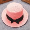 Baby Sun Hat Bowknot Straw Hat for Kids Wide Brim Boater Hat Foldable Breathable Flat Top Beach Hats UV Protection Pink view 2